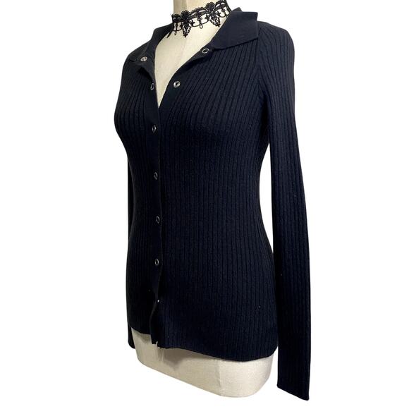 Y2K Collared Knit Button Down Sweater Grunge Gothic Bella Swan Stretch Preppy - Picture 3 of 10